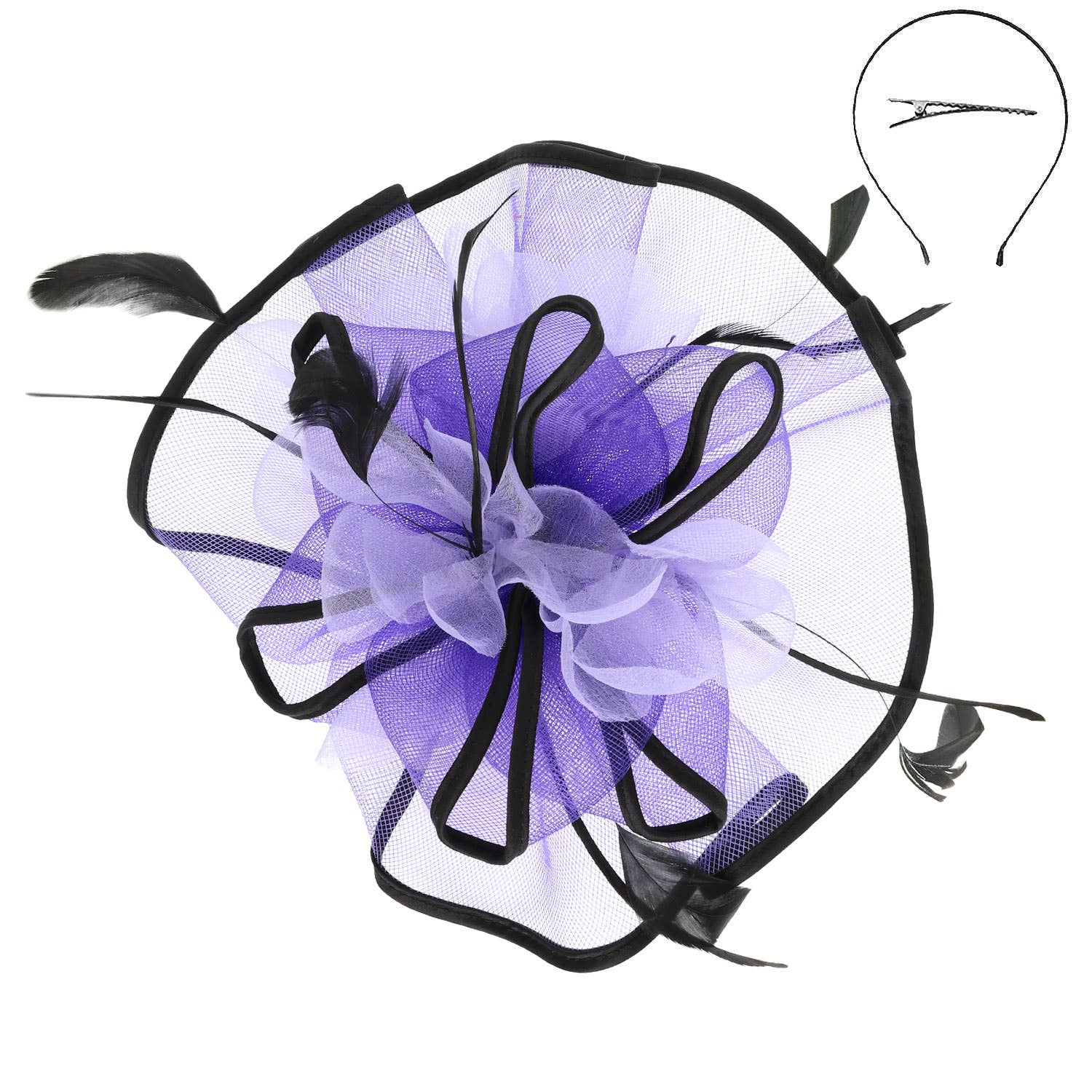 Floral Feathered Contrast Trim Mesh Fascinator