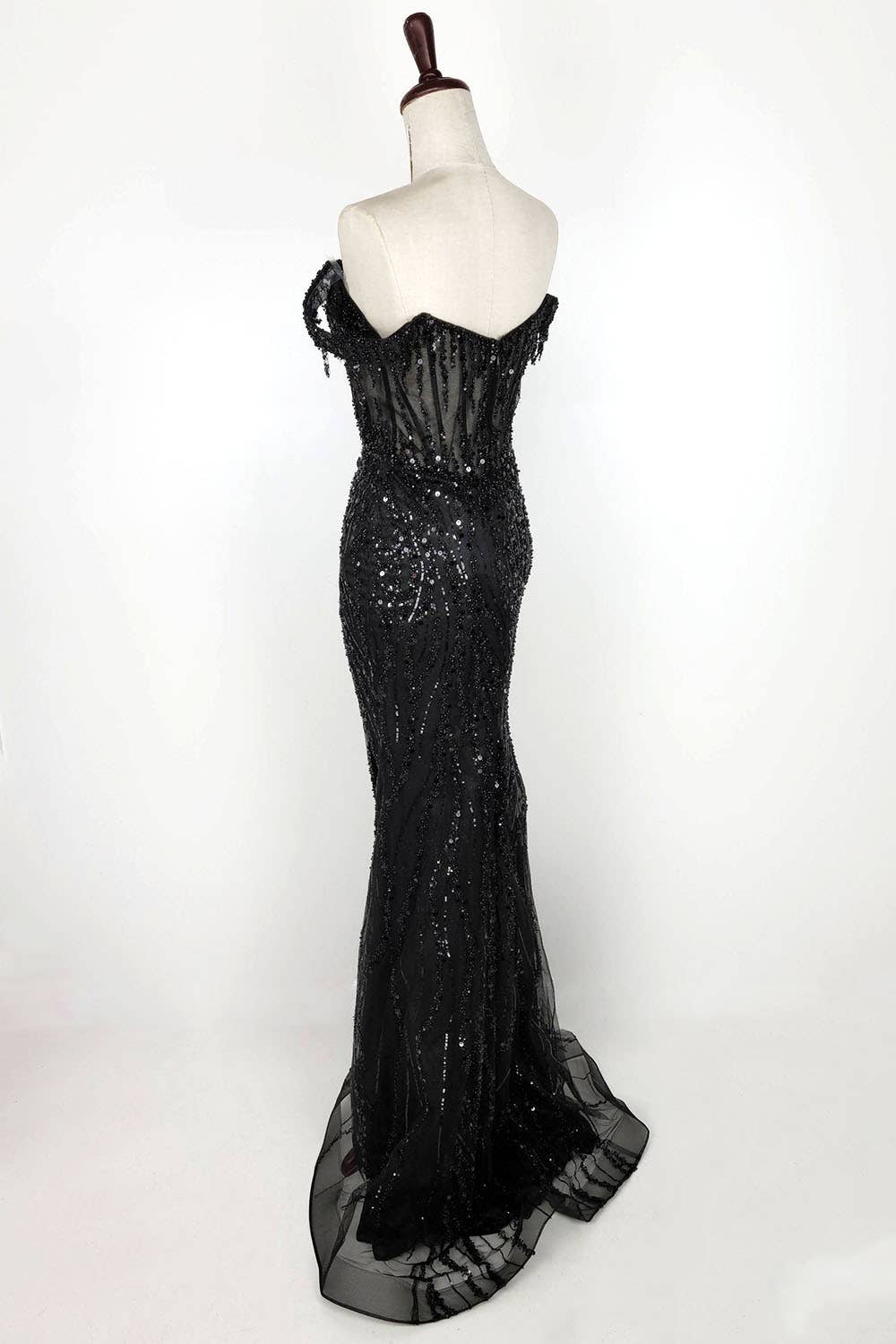 Off the Shoulder Sequin and Bead Long Dress C331
