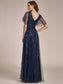 Romantic Shimmery V Neck Ruffle Sleeves Evening Dress