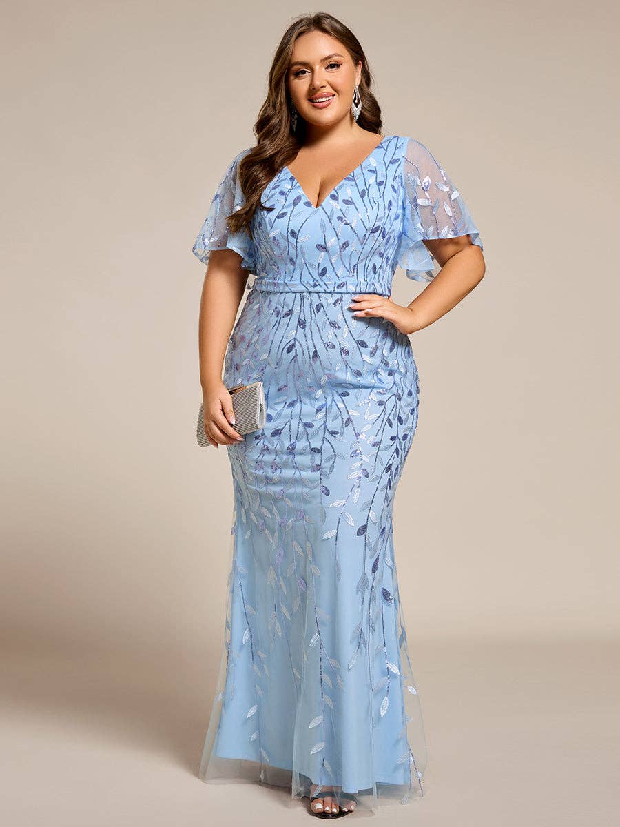 Gorgeous Leaf-Sequined Evening Dress