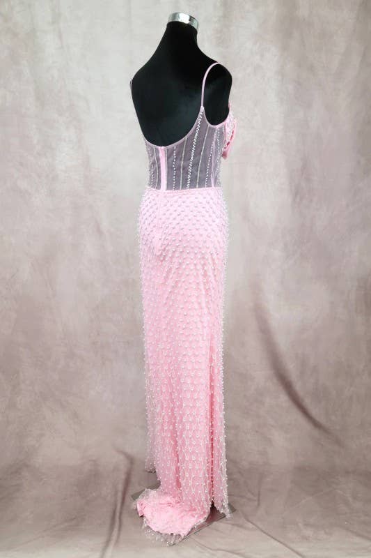Long Dress With Bow, Pearls And Jewel Rhinestones C848