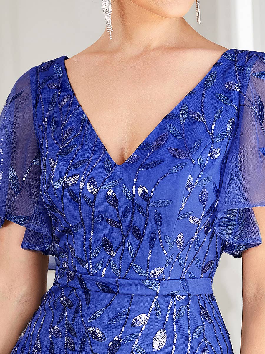 Gorgeous Leaf-Sequined Evening Dress