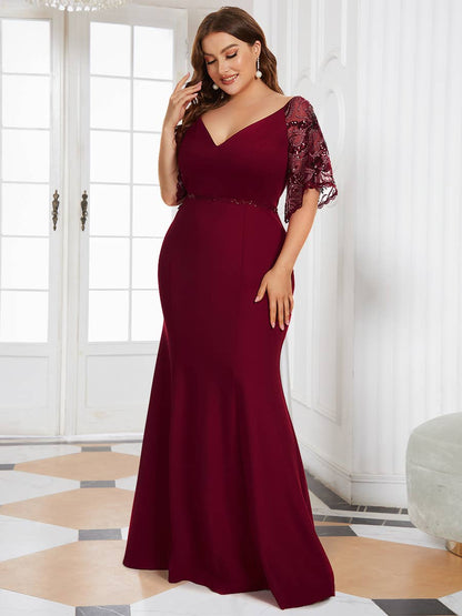 Elegant Plus Size V Neck Fishtail Evening Dress
