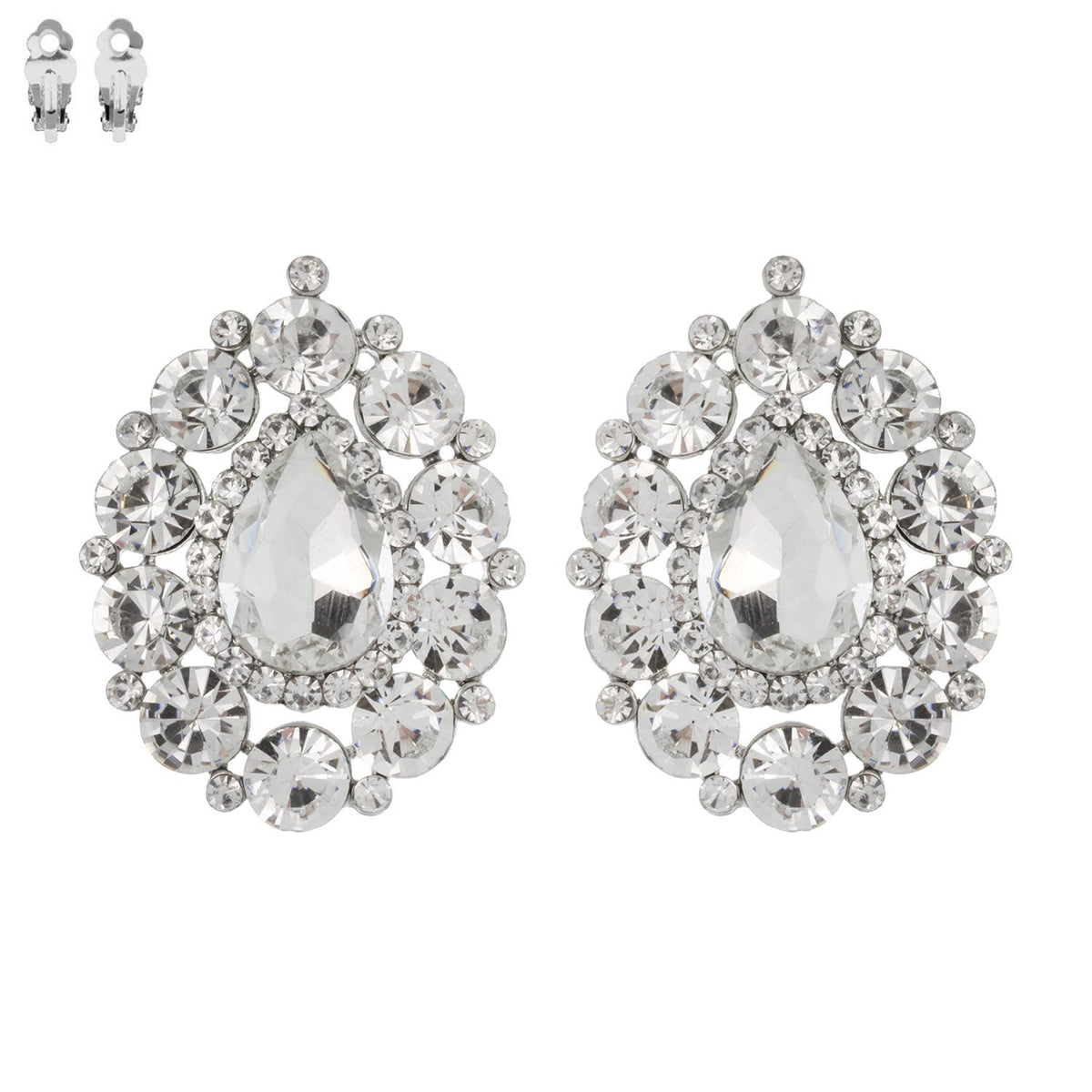 Rhinestone Cluster Halo Pear Shaped Clip On Earrings