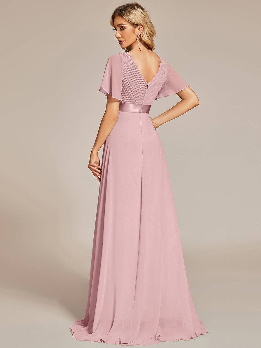 Double V-Neck Ruffles Chiffon Bridesmaid Dress