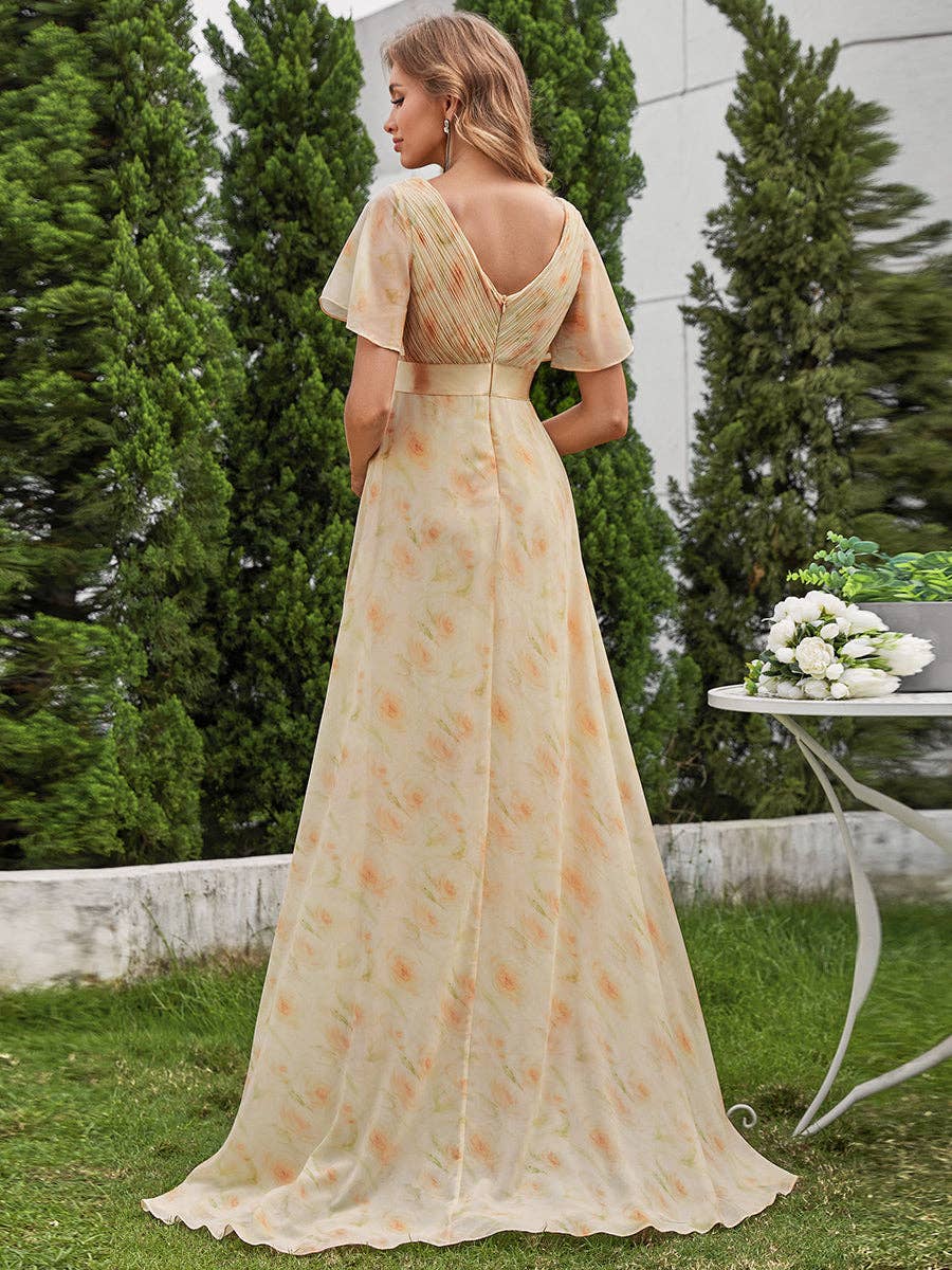 Double V-Neck Ruffles Chiffon Bridesmaid Dress