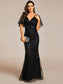 Gorgeous Leaf-Sequined Evening Dress