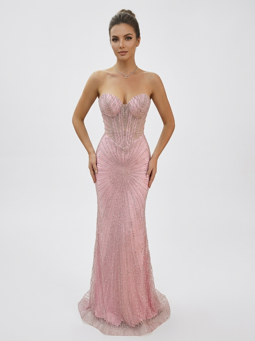 Long sparkling mermaid dress with hanging jewels CF001