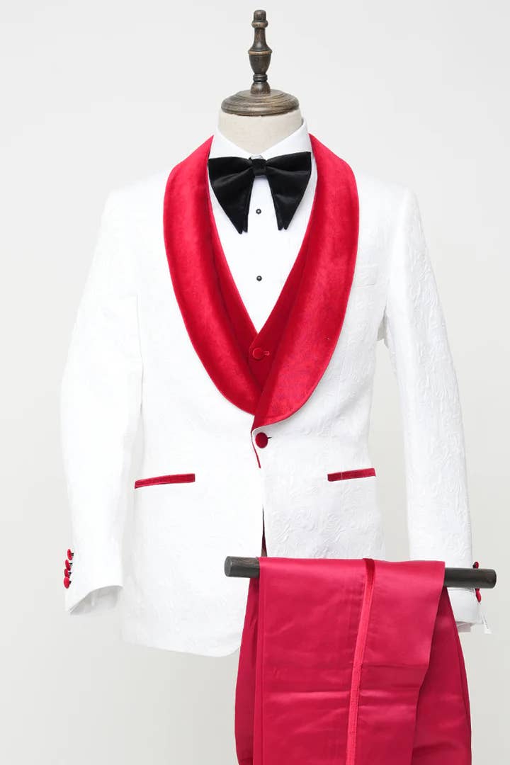 Ferrecci - Men's Vested White Paisley Wedding & Prom Tuxedo