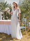 Romantic Shimmery V Neck Ruffle Sleeves Evening Dress