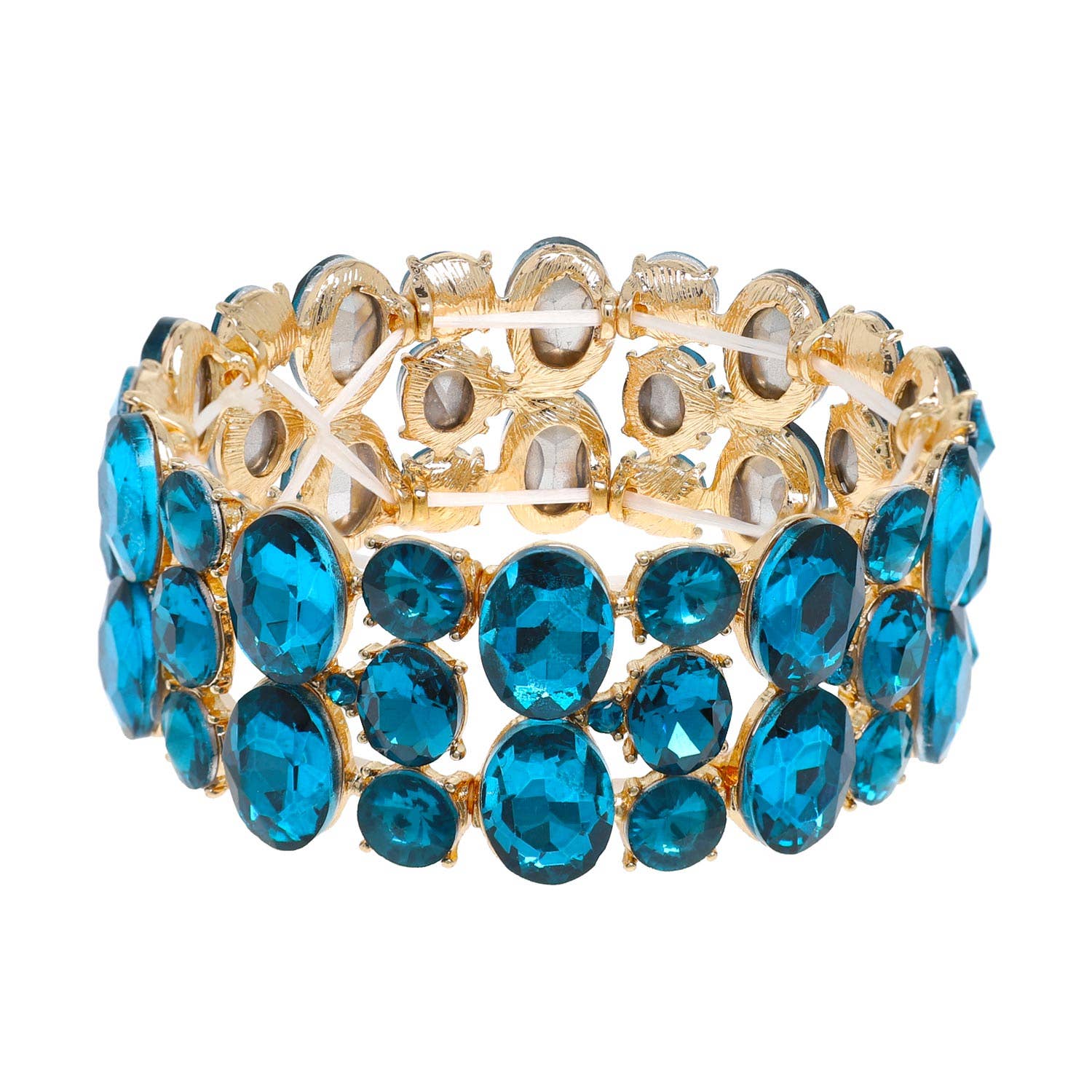 3 Row Crystal Gemstone Oval Cut Cluster Bracelet