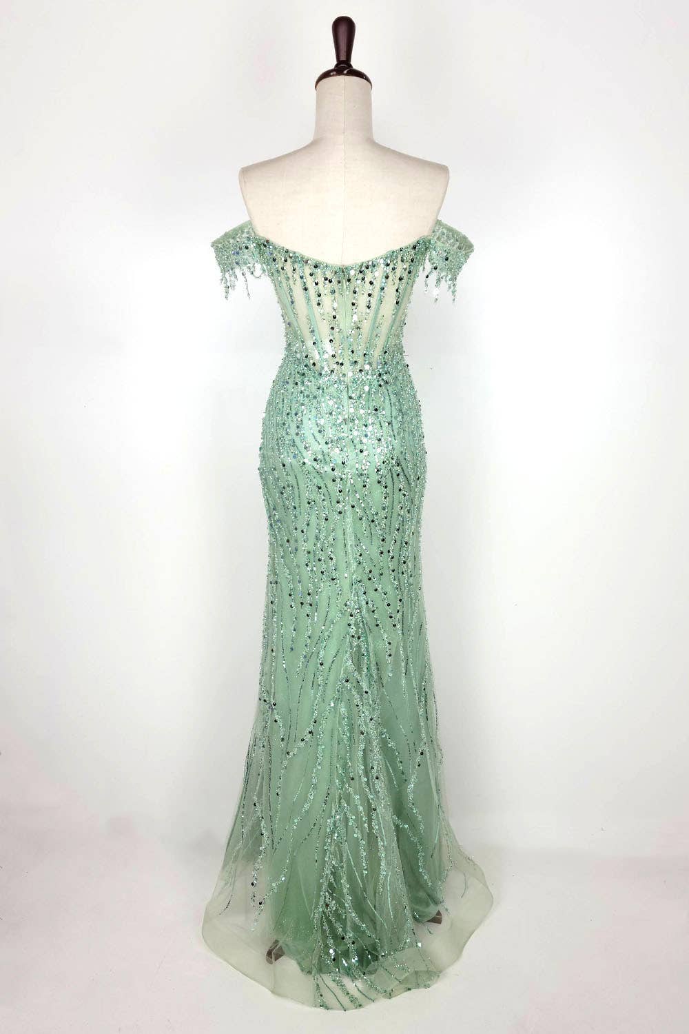 Off the Shoulder Sequin and Bead Long Dress C331
