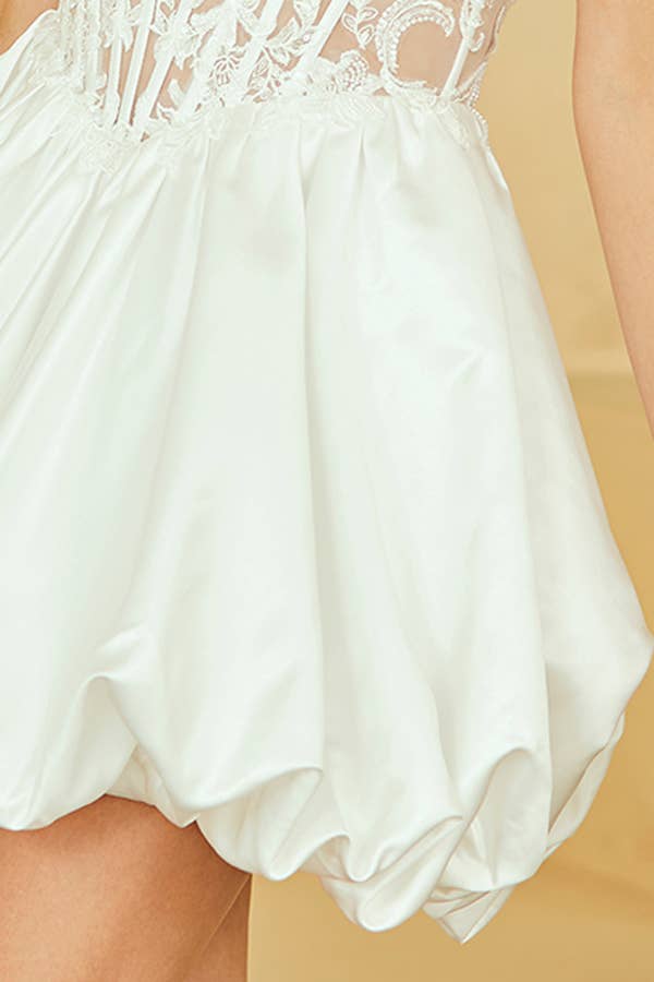 Sweetheart Lace Top Bubble Short Dress
