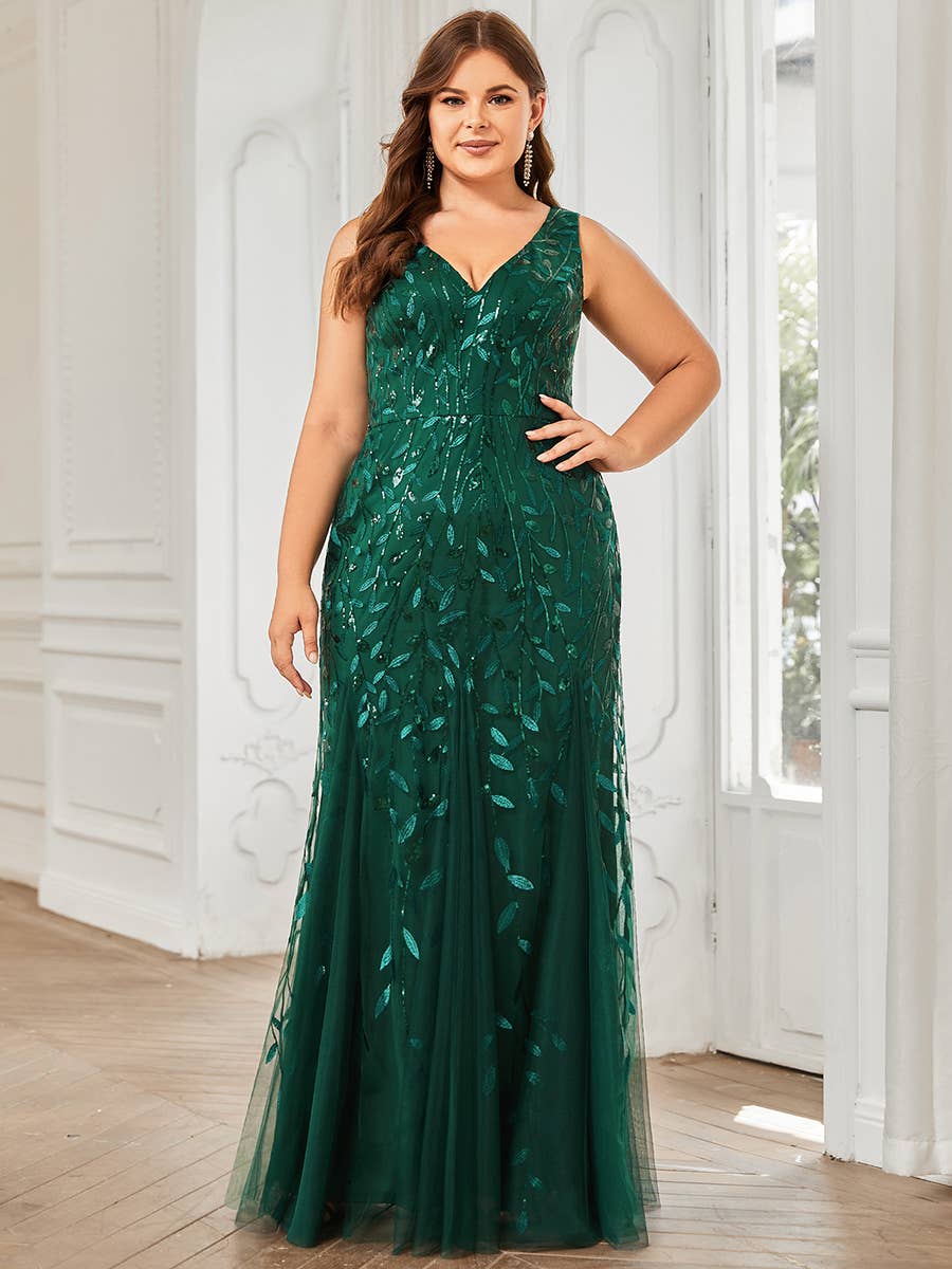Plus Size Sequin Fishtail Evening Dress