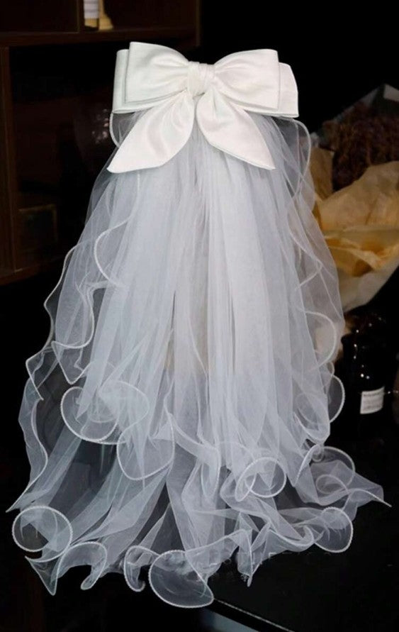 1pc Bridal Pearl Hair Bow Veil