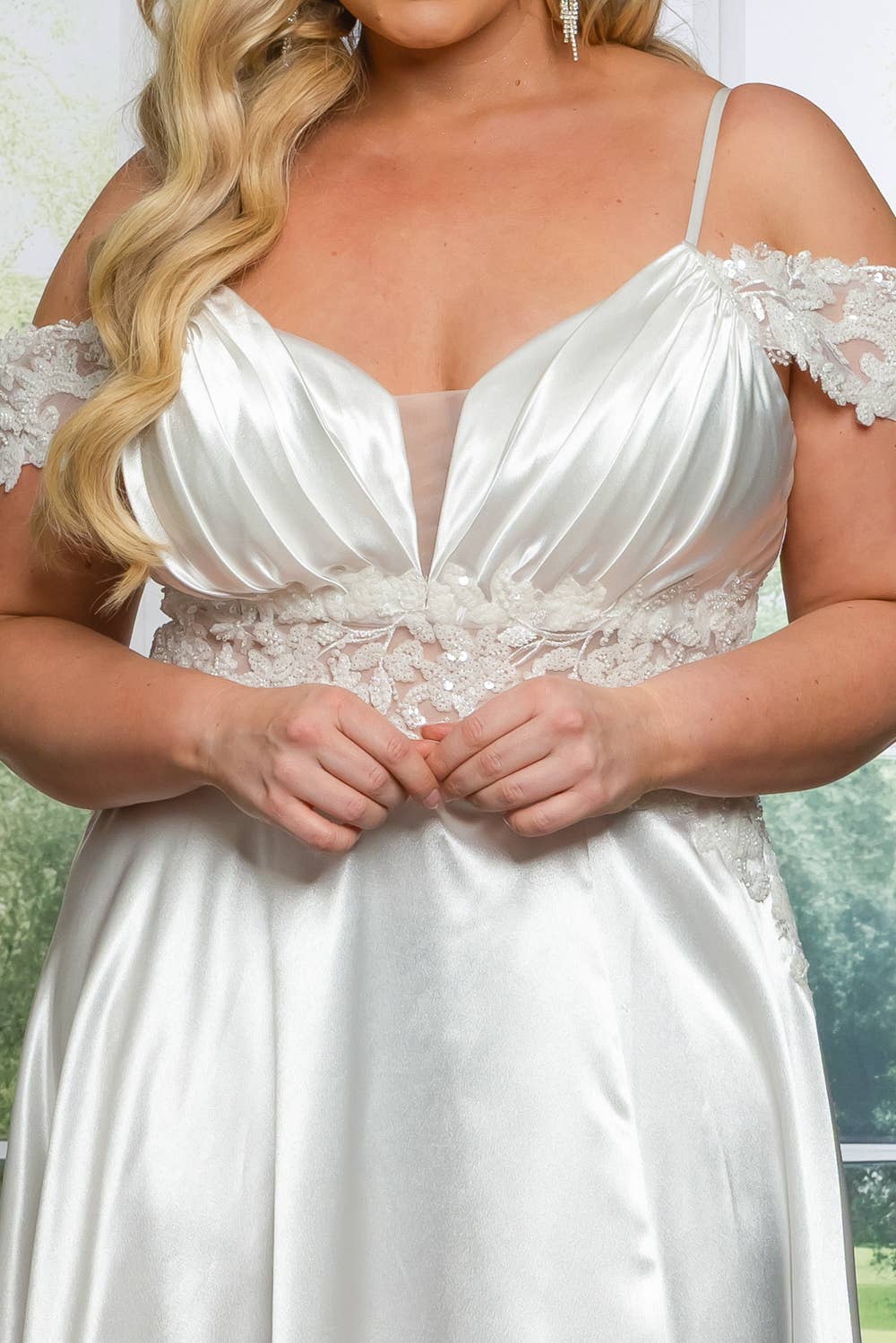 P7536-PLUS SATIN A LINE MAXI DRESS WITH SEQUINS AND BEADING