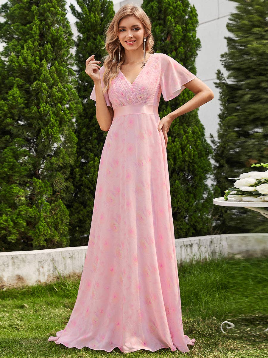 Double V-Neck Ruffles Chiffon Bridesmaid Dress