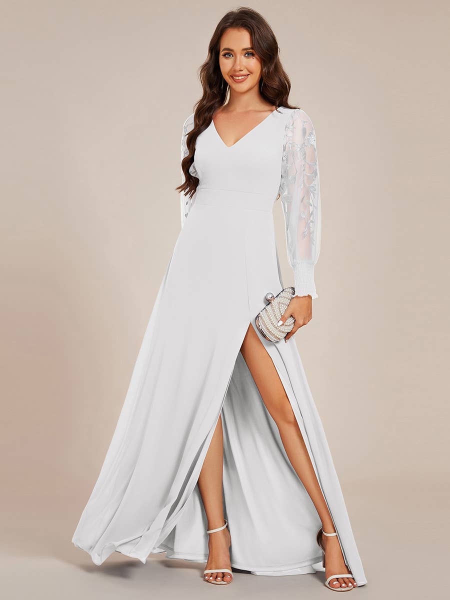 Elegant Long Sleeves Side Split Hem Evening Dresses