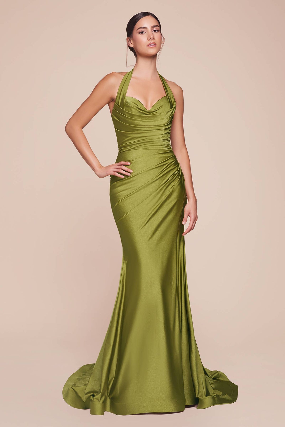 STETCH SATIN HALTER FITTED DRESS