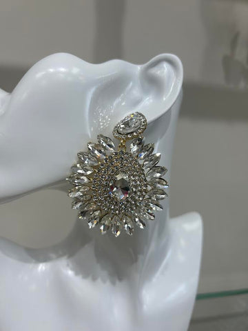 White Gold Sunburst Earrings