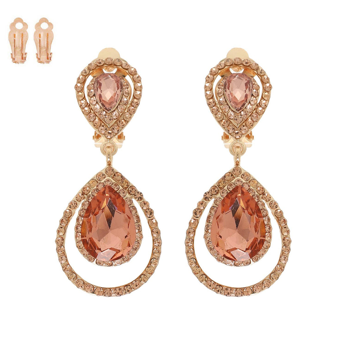 Rhinestone Halo Teardrop Gemstone Clip-On Earrings