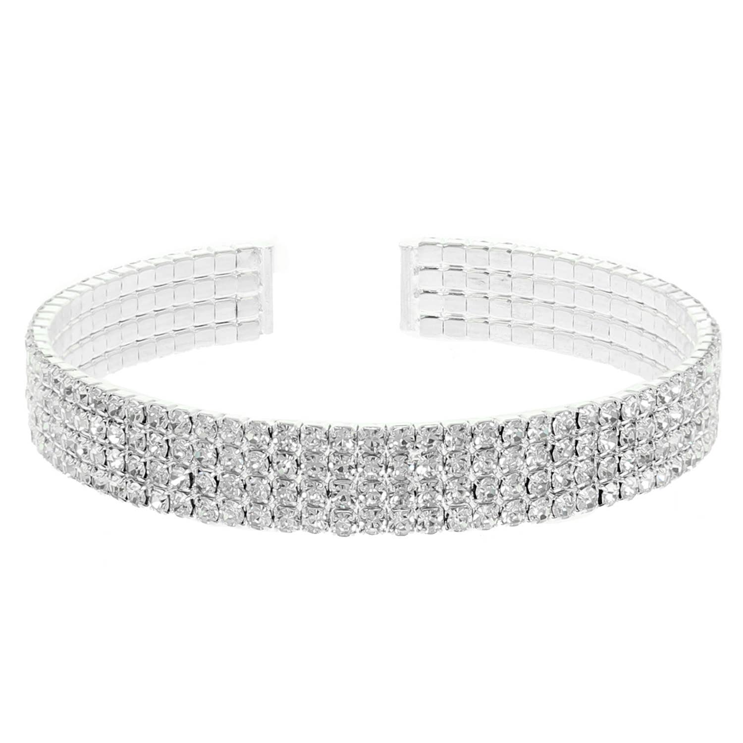 Multi-Line Crystal Rhinestone Pave Cuff Bracelet