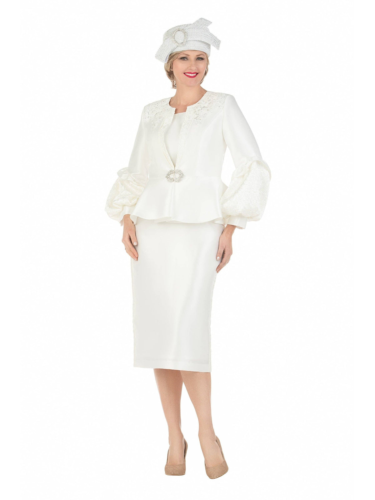 3pc Balloon Slv Peplum Jkt Skirt Suit-Plus