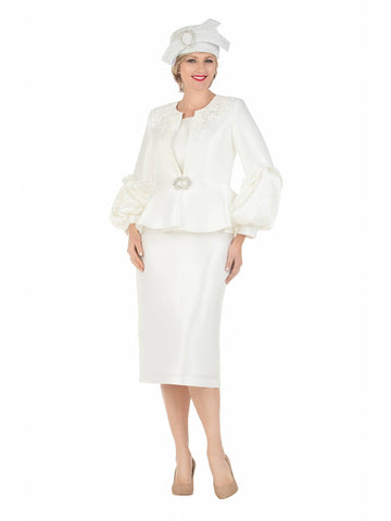 3pc Balloon Slv Peplum Jkt Skirt Suit-Plus