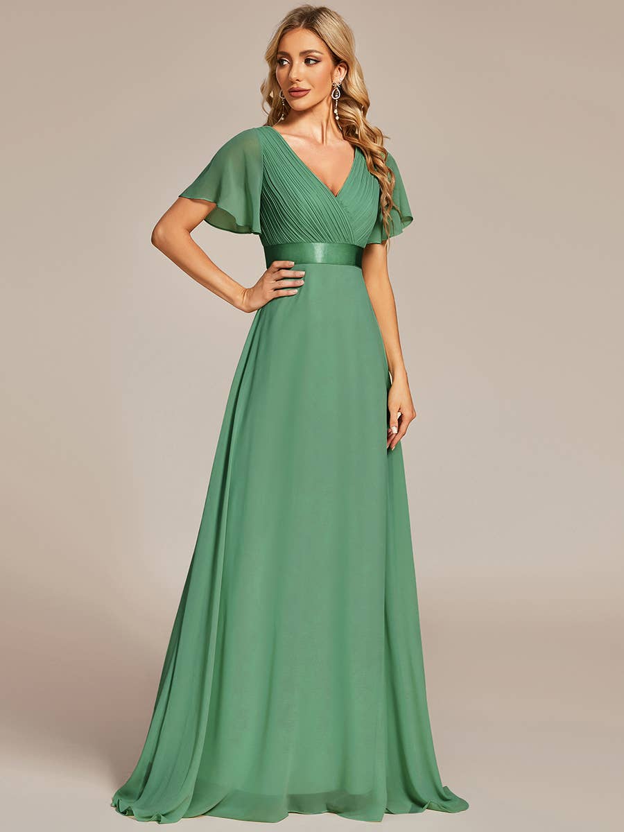 Double V-Neck Ruffles Chiffon Bridesmaid Dress