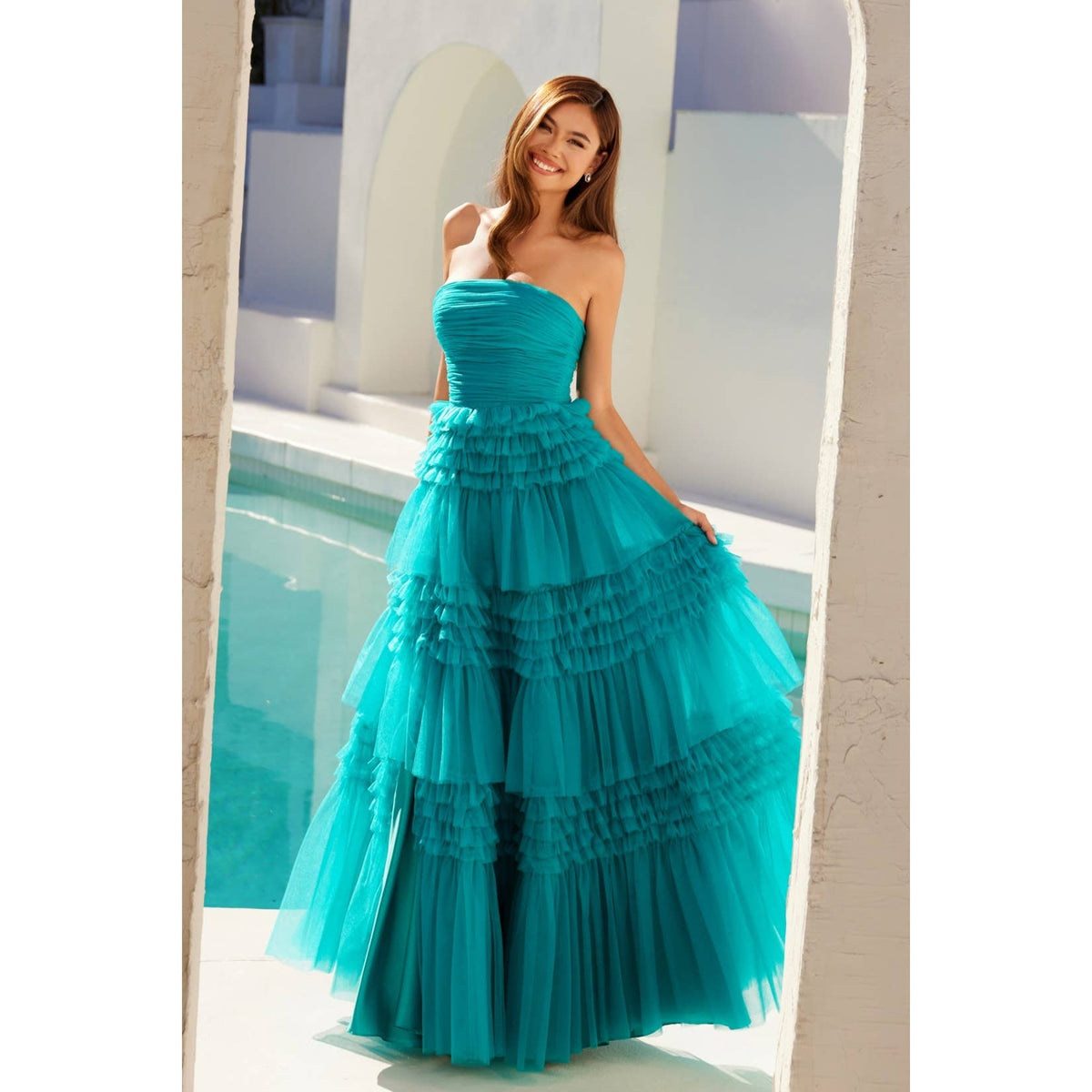 JT2542S DAZZLE IN THIS VIBRANT STRAPLESS DRESS  THE TOP OF T