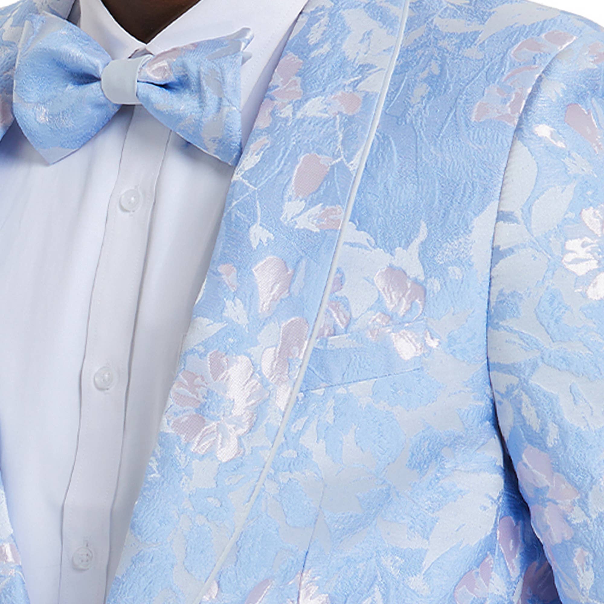 Men's Slim Floral Blazer w/ Bowtie, Shawl, Sky and Sliver