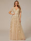 Romantic Shimmery V Neck Ruffle Sleeves Evening Dress