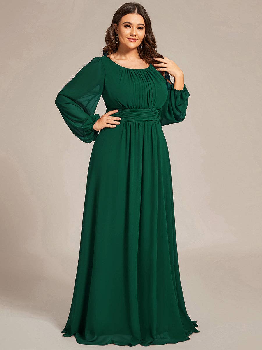 Plus Size Long Lantern Sleeves Round Neck Bridesmaid Dress