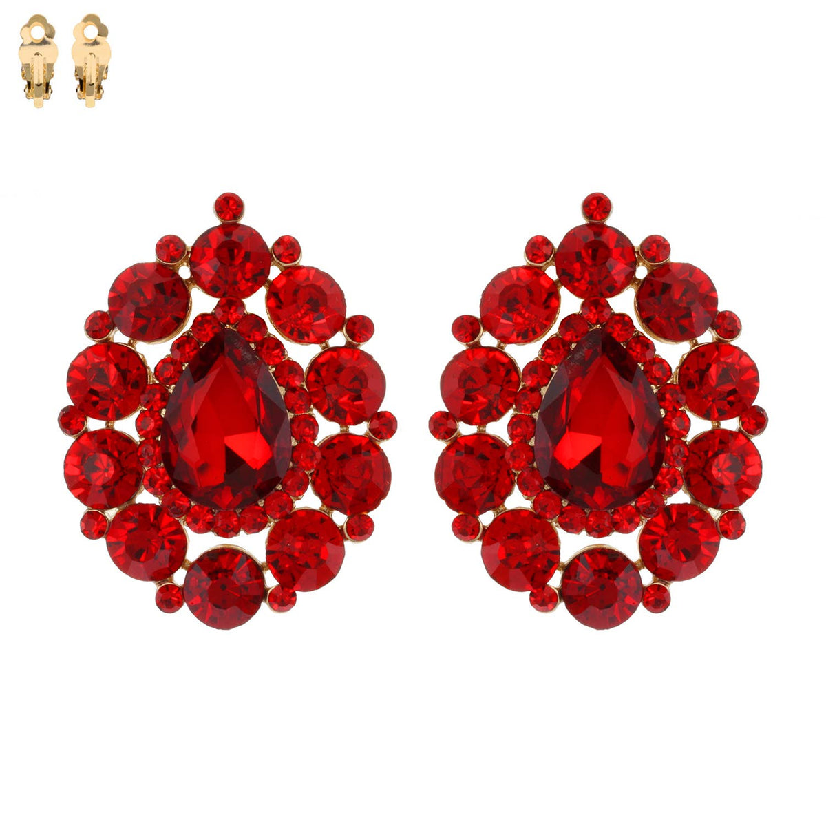 Rhinestone Cluster Halo Pear Shaped Clip On Earrings