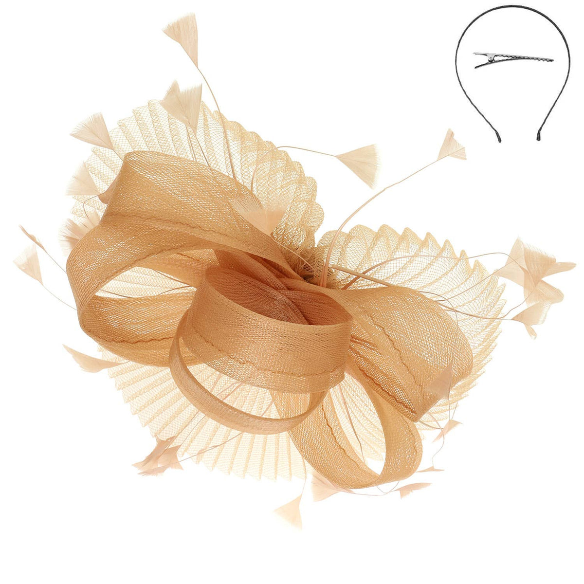 Sheer Mesh Loop Feather Spray Fascinator with Headband