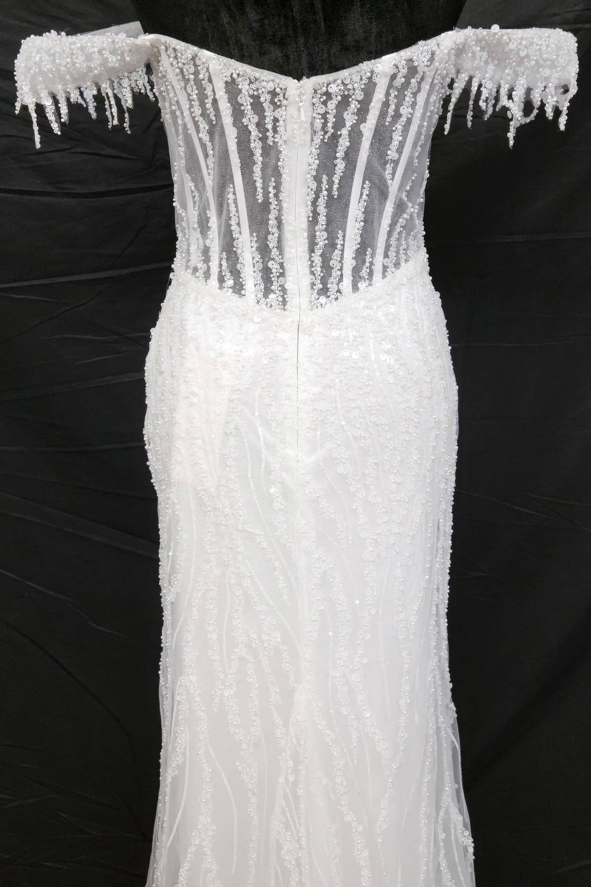 Off the Shoulder Sequin and Bead Long Dress C331