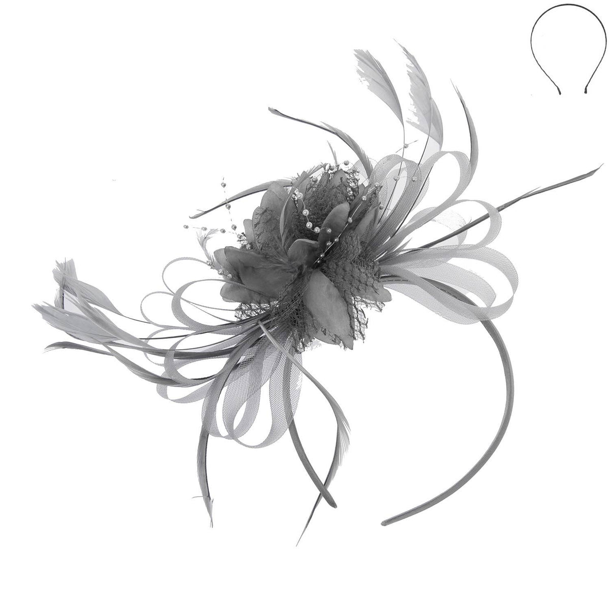 Floral Fascinator Headband w/ Side Loops & Feathers
