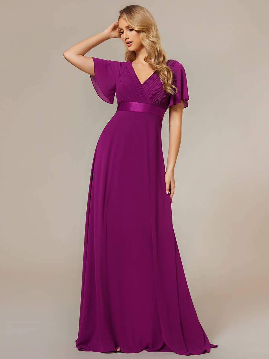 Double V-Neck Ruffles Chiffon Bridesmaid Dress