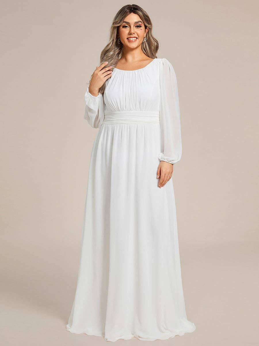 Plus Size Long Lantern Sleeves Round Neck Bridesmaid Dress