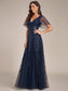 Romantic Shimmery V Neck Ruffle Sleeves Evening Dress