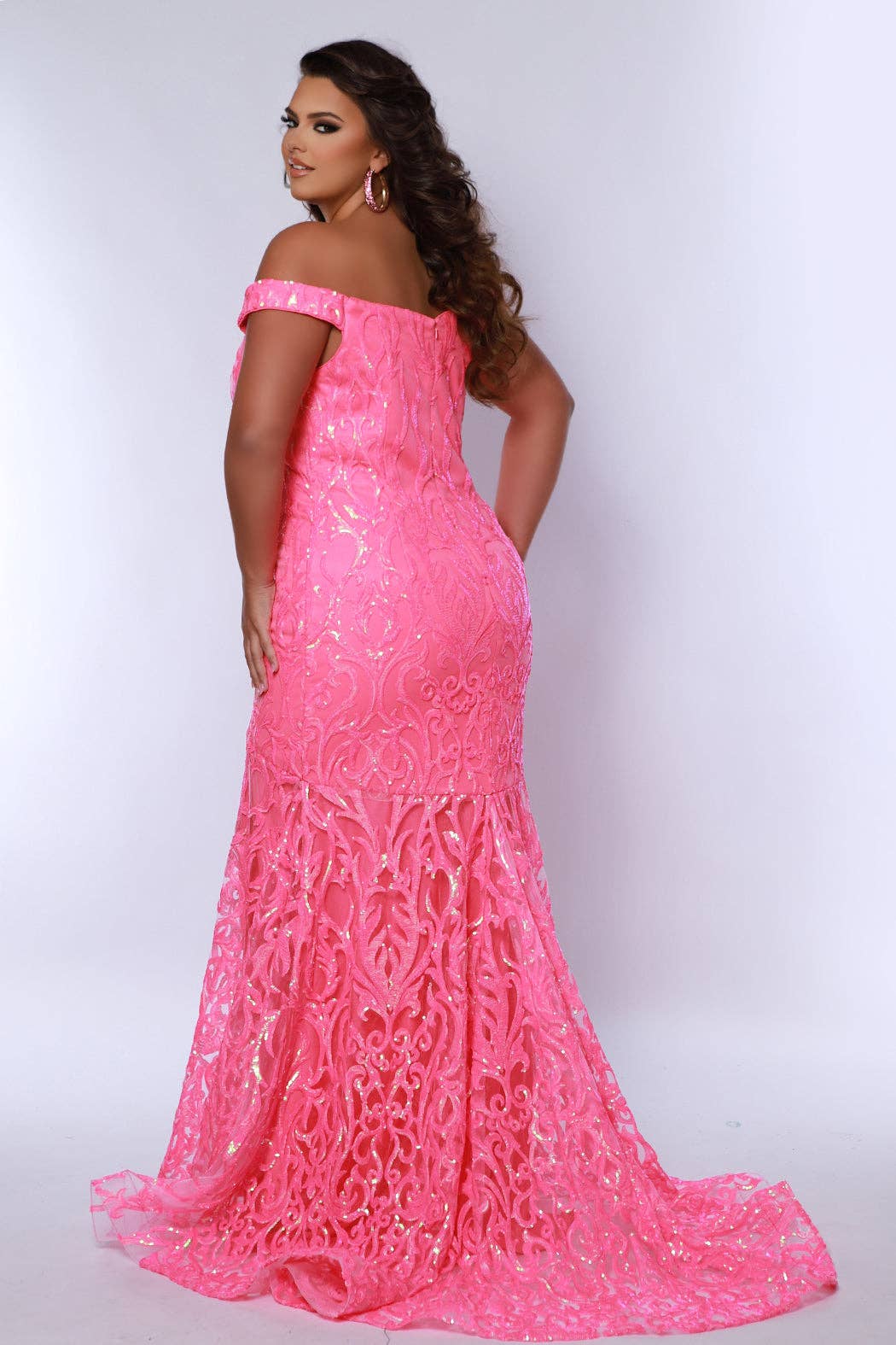 Plus Size Fitted Off-the-Shoulder Prom Dress