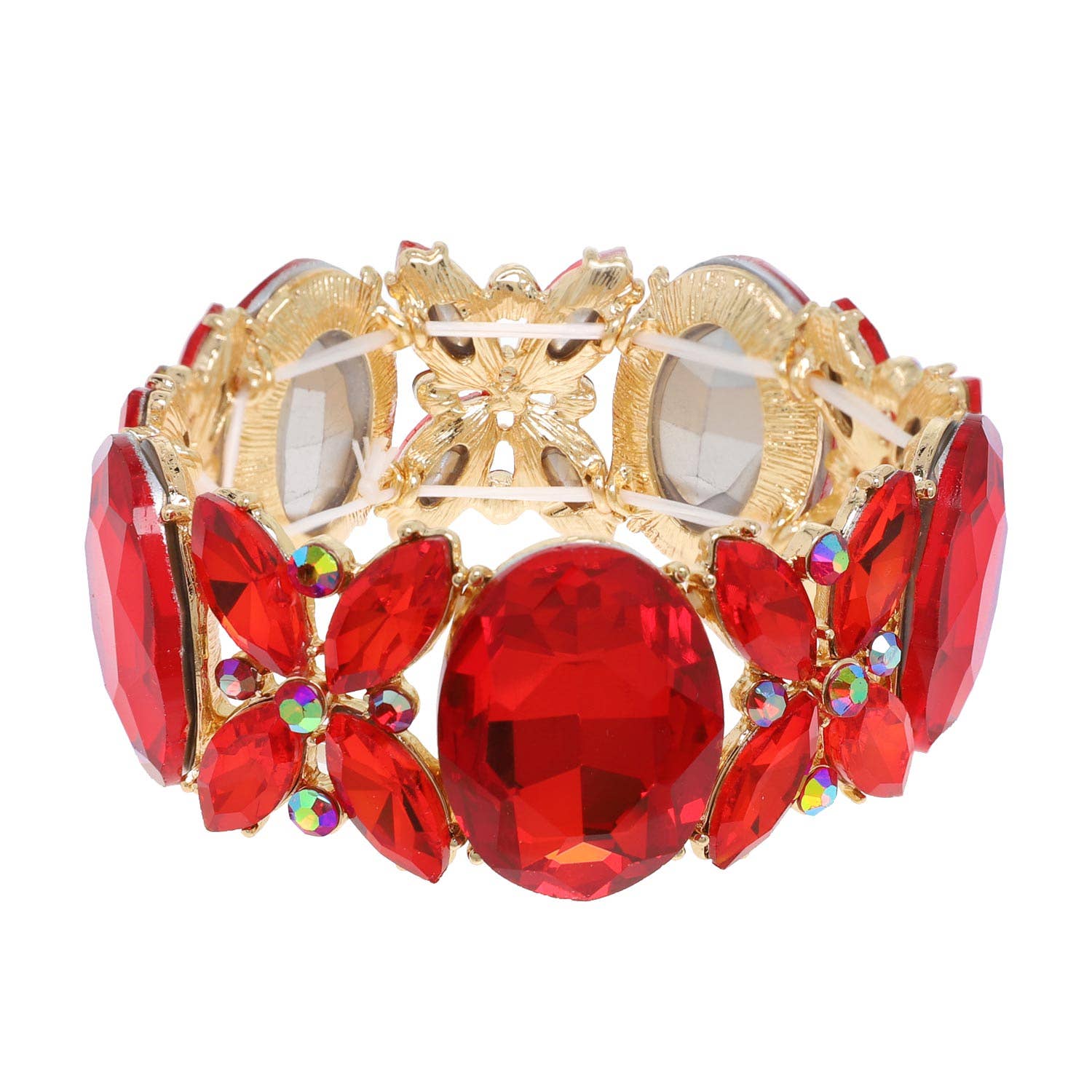 Crystal Gemstone Oval Floral Cluster Bracelet