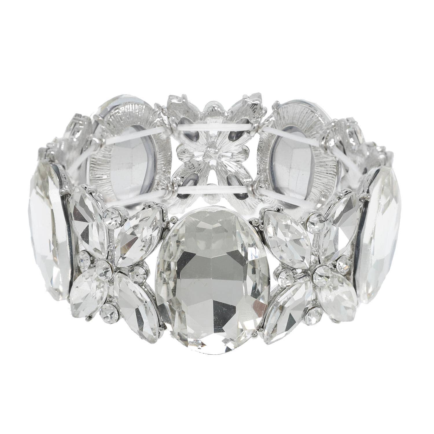 Crystal Gemstone Oval Floral Cluster Bracelet