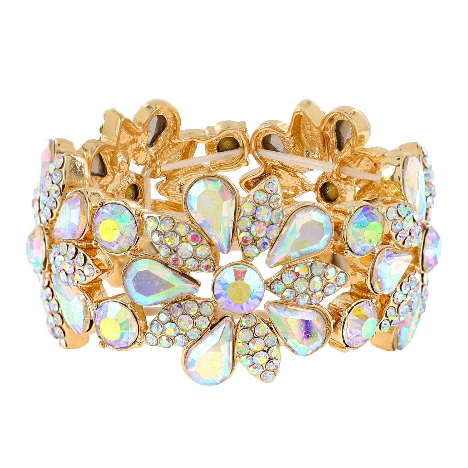 Floral Rhinestone Gem & Cluster Evening Stretch Bracelet