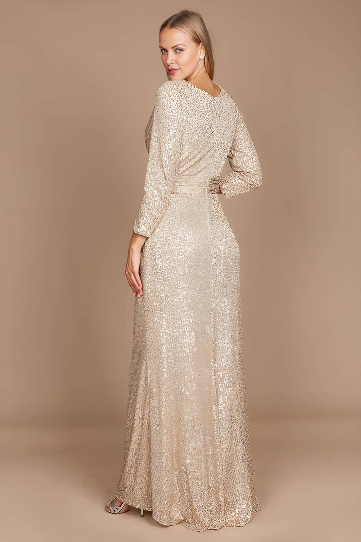 Long Sleeve Sequin Formal Dress