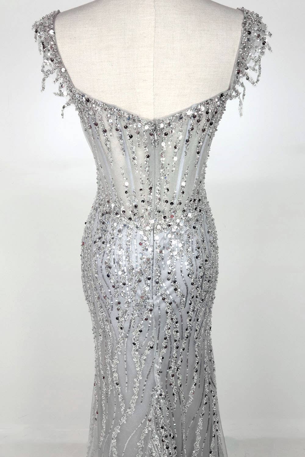 Off the Shoulder Sequin and Bead Long Dress C331