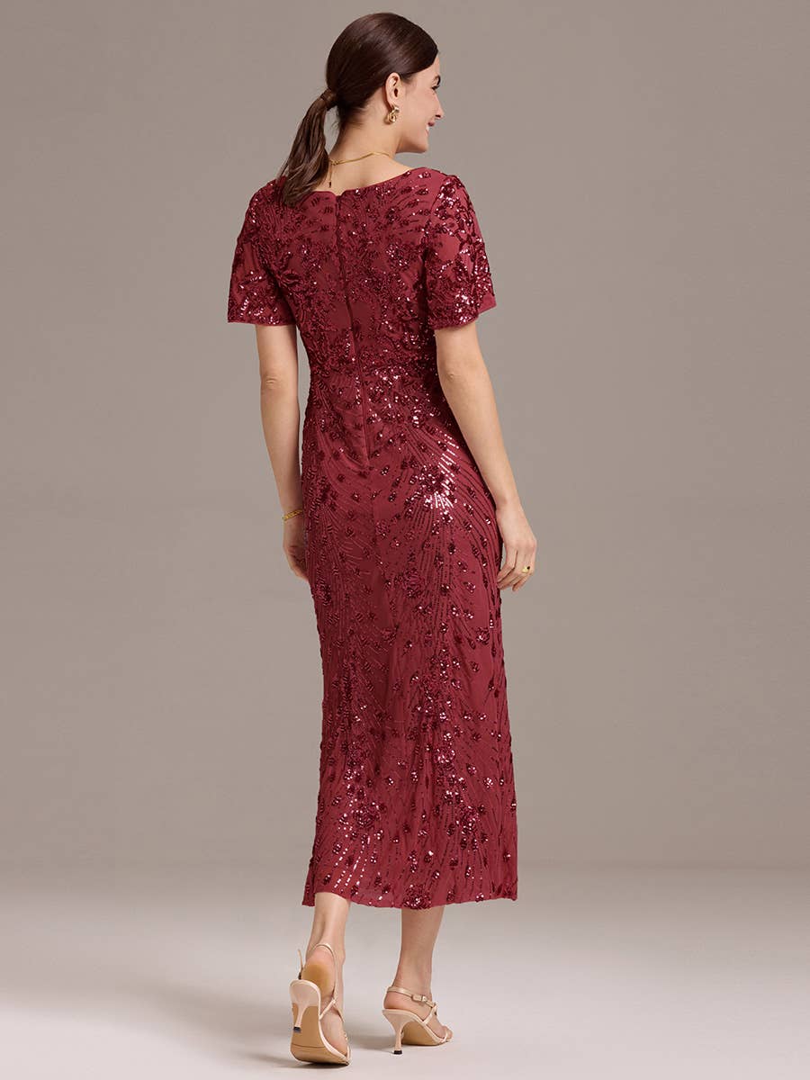 Strapless Deep Fishtail Paillette Midi Evening Dresses