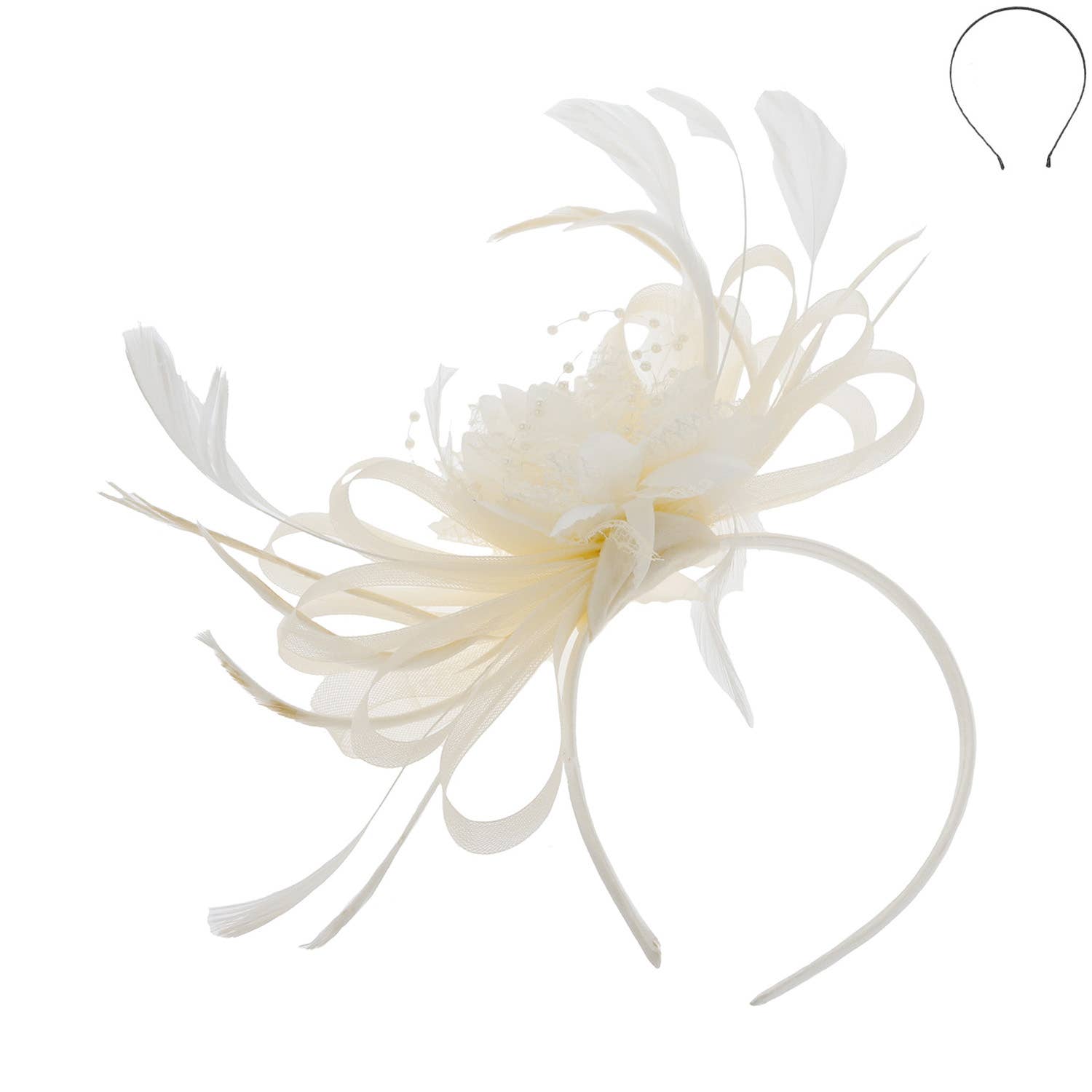 Floral Fascinator Headband w/ Side Loops & Feathers