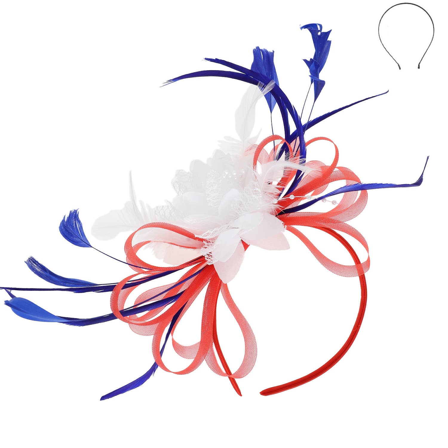 Floral Fascinator Headband w/ Side Loops & Feathers