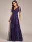Romantic Shimmery V Neck Ruffle Sleeves Evening Dress